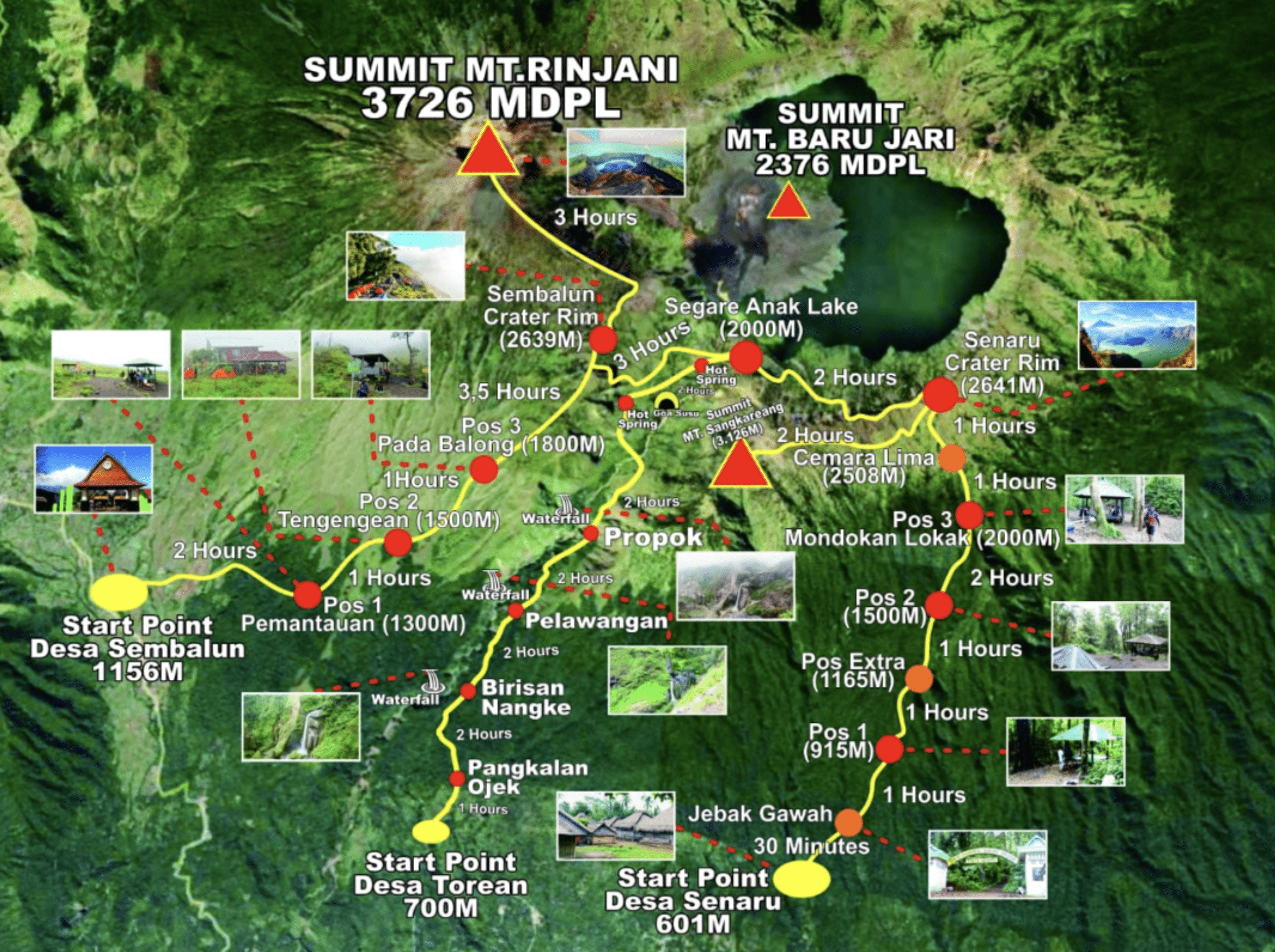 Mount Rinjani trekking trail map Mount Rinjani hike via Sembalun Torean Valley