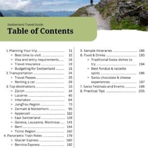 Switzerland Travel Guide - Table of Contents