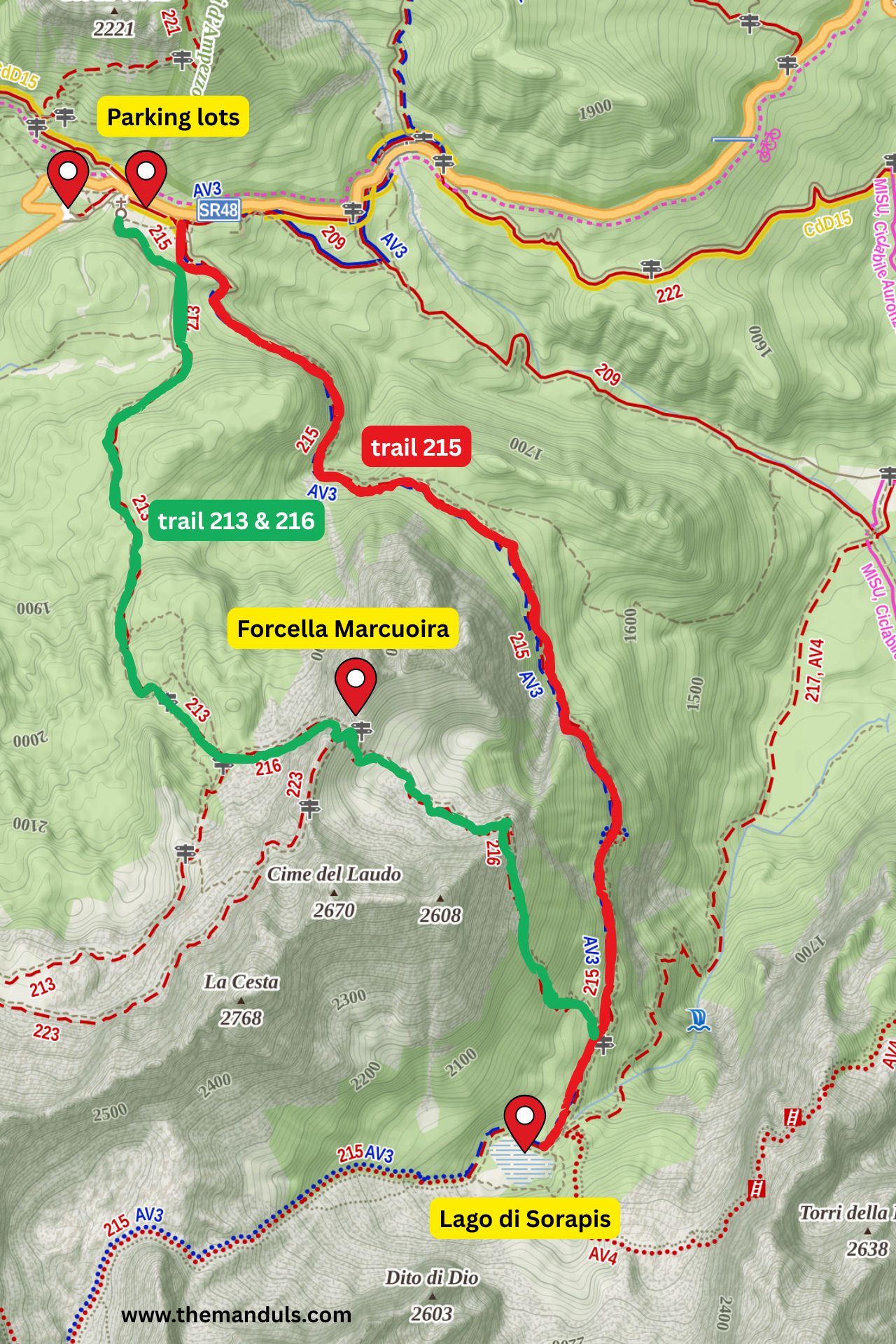 lago di sorapis trail map Lago di Sorapis hike